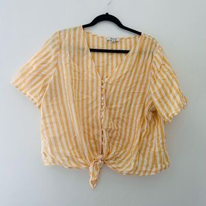 Madewell Agency Tie-Front Button Top in Pompano Stripe